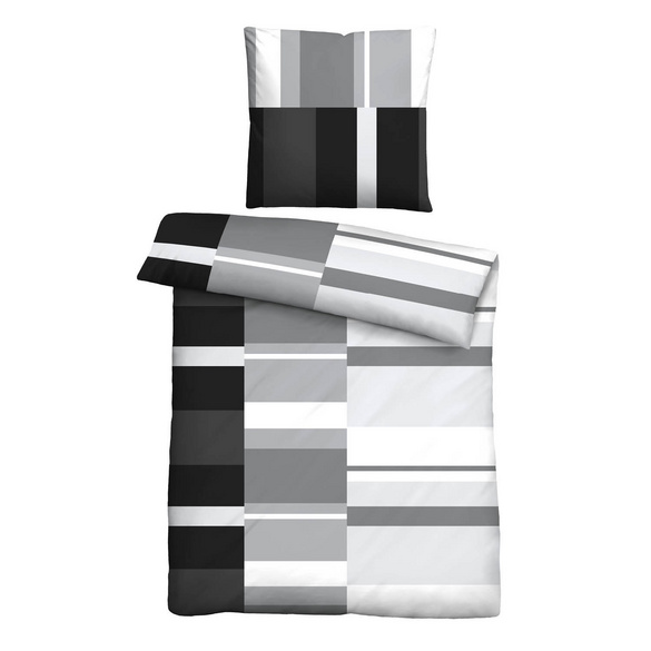 Castell Polycotton Renforce Bettwäsche Streifen schwarz, 1x 155x220 cm + 1x 80x80 cm
