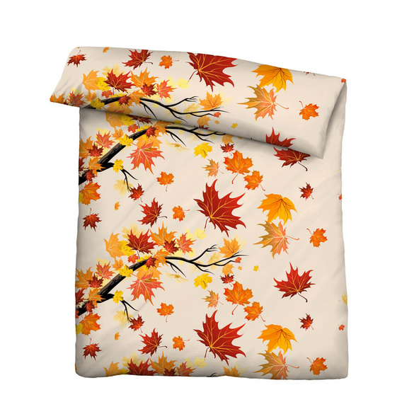 Castell Polycotton Biber Herbstblätter orange-rot, 1x 135x200 cm + 1x 80x80 cm