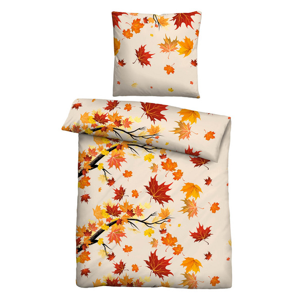 Castell Polycotton Biber Herbstblätter orange-rot, 1x 135x200 cm + 1x 80x80 cm