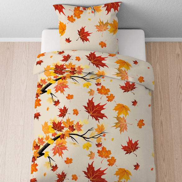 Castell Polycotton Biber Herbstblätter orange-rot, 1x 155x220 cm + 1x 80x80 cm
