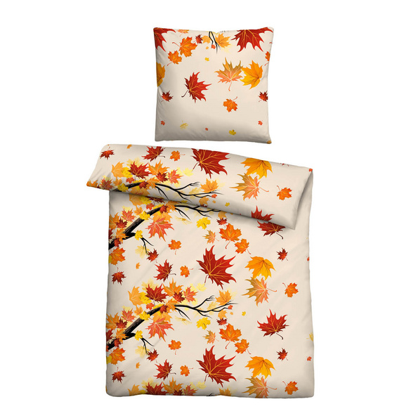 Castell Polycotton Biber Herbstblätter orange-rot, 1x 155x220 cm + 1x 80x80 cm