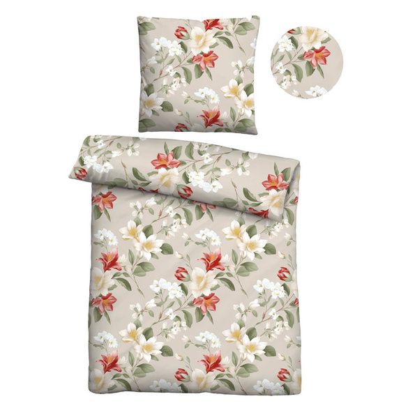 Castell Baumwoll Edelflanell Bettwäsche Floral kitt, 1x 135x200 cm + 1x 80x80 cm