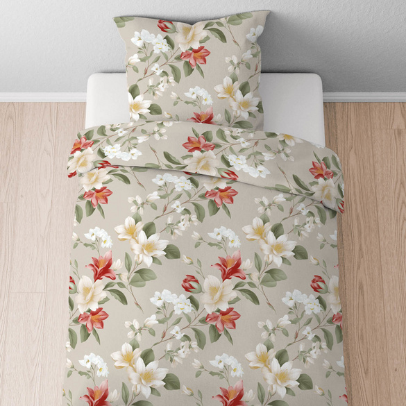 Castell Baumwoll Edelflanell Bettwäsche Floral kitt, 1x 135x200 cm + 1x 80x80 cm