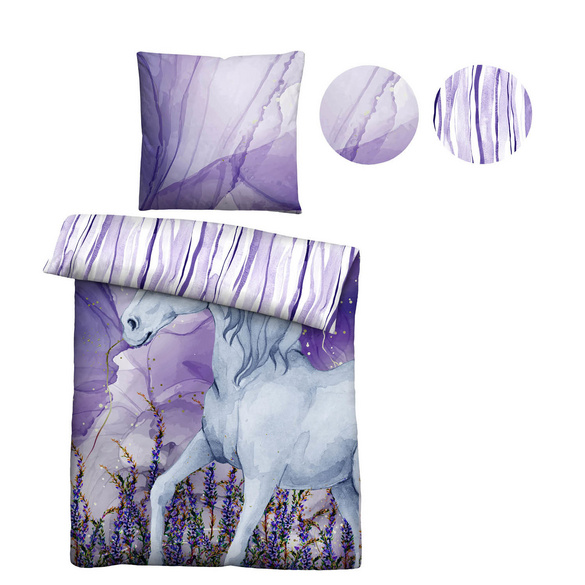 Castell Baumwoll Renforce Bettwäsche Einhorn violett, 1x 135x200 cm + 1x 80x80 cm