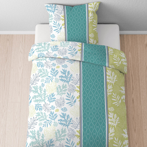 Castell Baumwoll Renforce Bettwäsche Floral längs türkis, 1x 155x220 cm + 1x 80x80 cm