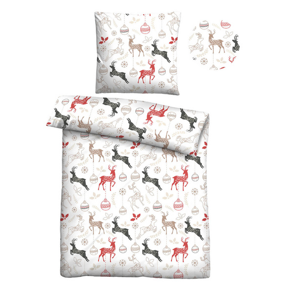 Castell Feinbiber Bettwäsche Hirsche Weihnachten weiss, 1x 135x200 cm + 1x 80x80 cm