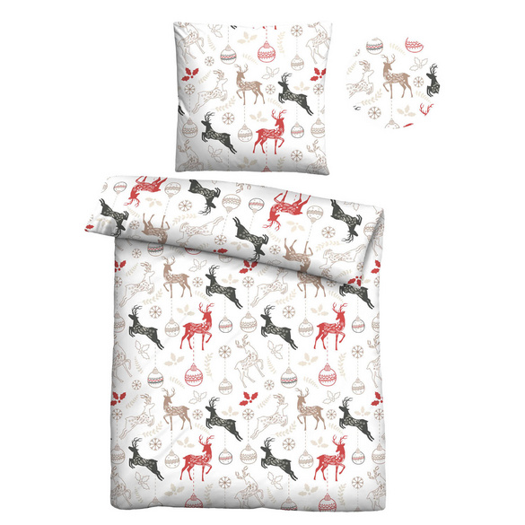 Castell Feinbiber Bettwäsche Hirsche Weihnachten weiss, 1x 155x220 cm + 1x 80x80 cm