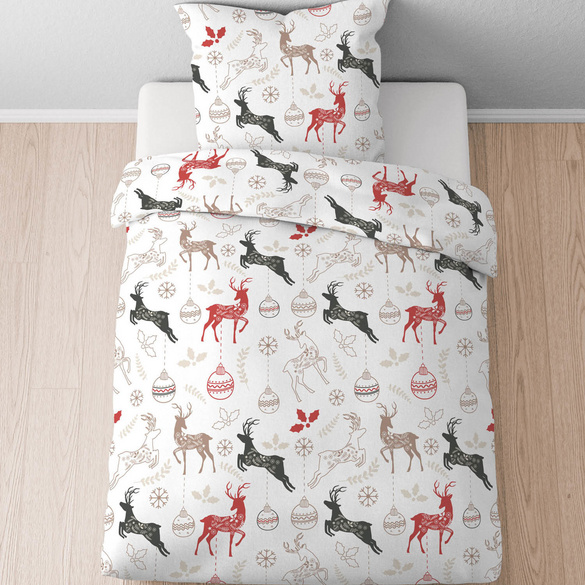 Castell Feinbiber Bettwäsche Hirsche Weihnachten weiss, 1x 155x220 cm + 1x 80x80 cm