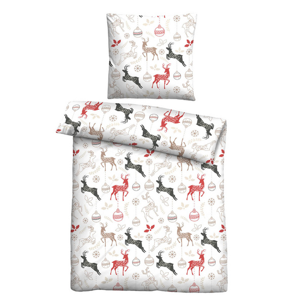 Castell Feinbiber Bettwäsche Hirsche Weihnachten weiss, 1x 155x220 cm + 1x 80x80 cm