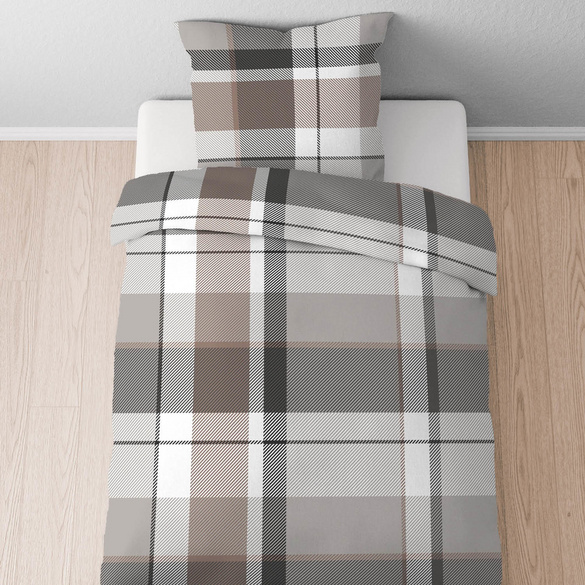 Castell Feinbiber Bettwäsche Karo groß taupe, 1x 135x200 cm + 1x 80x80 cm