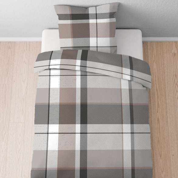 Castell Feinbiber Bettwäsche Karo groß taupe, 1x 155x220 cm + 1x 80x80 cm