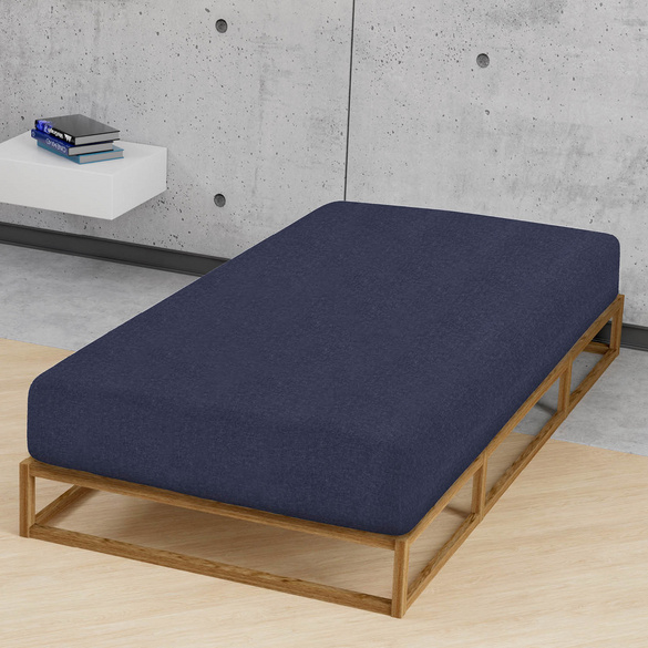 biberna Spannbetttuch Melange uni marine, 1x 90x190 cm - 100x200 cm