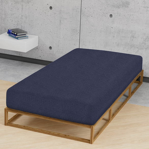 biberna Spannbetttuch Melange uni marine, 1x 180x200 cm - 200x200 cm