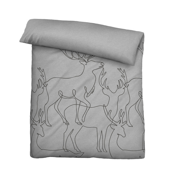 biberna Melange-Flanell Bettwäsche Hirsch sturmgrau, 1x 135x200 cm + 1x 80x80 cm