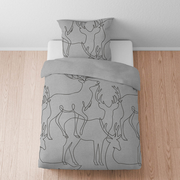 biberna Melange-Flanell Bettwäsche Hirsch sturmgrau, 1x 135x200 cm + 1x 80x80 cm