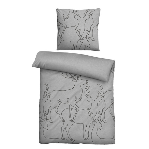 biberna Melange-Flanell Bettwäsche Hirsch sturmgrau, 1x 135x200 cm + 1x 80x80 cm