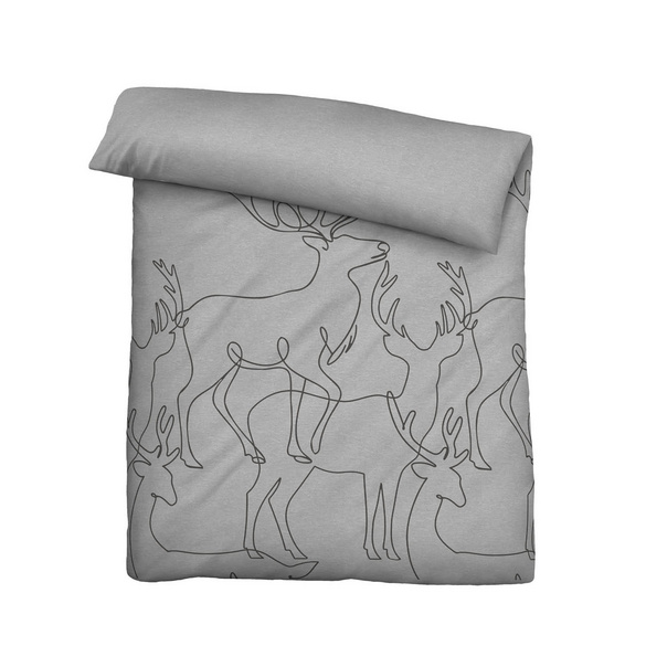 biberna Melange-Flanell Bettwäsche Hirsch sturmgrau, 1x 155x220 cm + 1x 80x80 cm