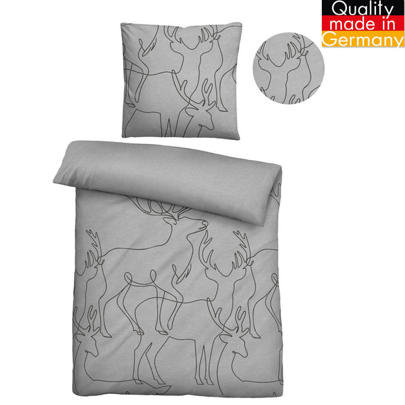 biberna Melange-Flanell Bettwäsche Hirsch sturmgrau, 1x 155x220 cm + 1x 80x80 cm