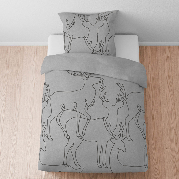 biberna Melange-Flanell Bettwäsche Hirsch sturmgrau, 1x 155x220 cm + 1x 80x80 cm
