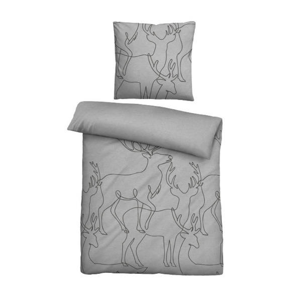 biberna Melange-Flanell Bettwäsche Hirsch sturmgrau, 1x 155x220 cm + 1x 80x80 cm