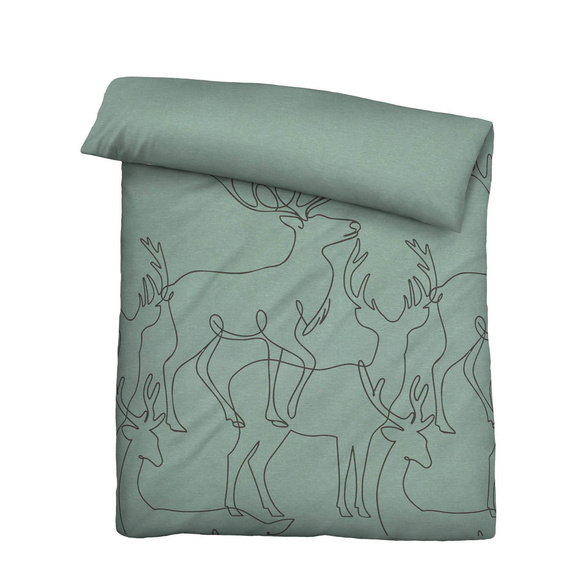 biberna Melange-Flanell Bettwäsche Hirsch fichte, 1x 135x200 cm + 1x 80x80 cm