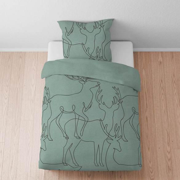 biberna Melange-Flanell Bettwäsche Hirsch fichte, 1x 135x200 cm + 1x 80x80 cm