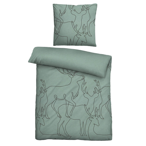 biberna Melange-Flanell Bettwäsche Hirsch fichte, 1x 135x200 cm + 1x 80x80 cm