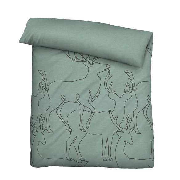 biberna Melange-Flanell Bettwäsche Hirsch fichte, 1x 155x220 cm + 1x 80x80 cm