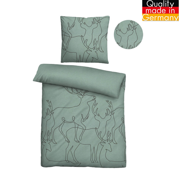 biberna Melange-Flanell Bettwäsche Hirsch fichte, 1x 155x220 cm + 1x 80x80 cm