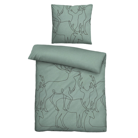 biberna Melange-Flanell Bettwäsche Hirsch fichte, 1x 155x220 cm + 1x 80x80 cm