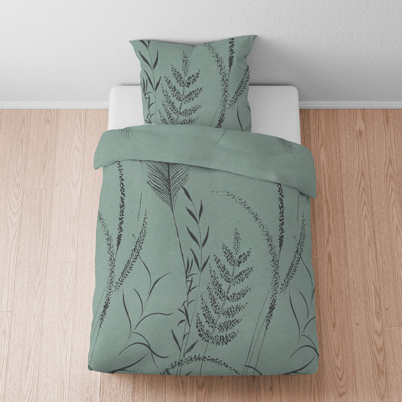 biberna Melange-Flanell Bettwäsche Gräser fichte, 1x 155x220 cm + 1x 80x80 cm