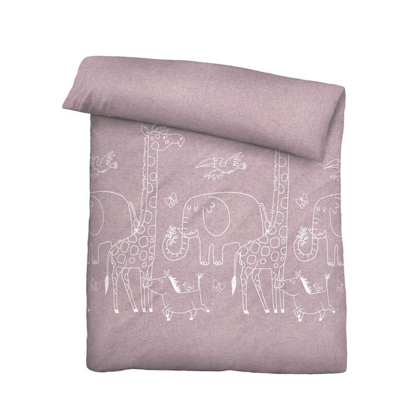 biberna Melange-Flanell Bettwäsche Tiere brombeer, 1x 135x200 cm + 1x 80x80 cm