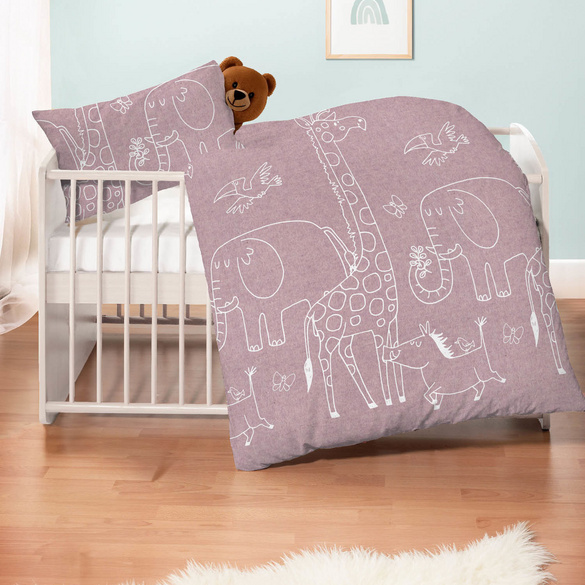 biberna Melange-Flanell Bettwäsche Tiere brombeer, 1x 100x135 cm + 1x 40x60 cm