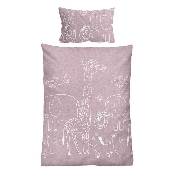 biberna Melange-Flanell Bettwäsche Tiere brombeer, 1x 100x135 cm + 1x 40x60 cm