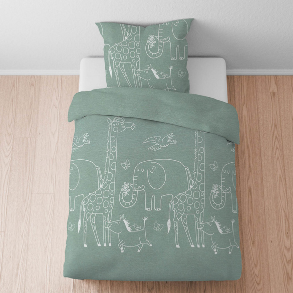 biberna Melange-Flanell Bettwäsche Tiere fichte, 1x 135x200 cm + 1x 80x80 cm
