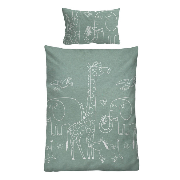 biberna Melange-Flanell Bettwäsche Tiere fichte, 1x 100x135 cm + 1x 40x60 cm