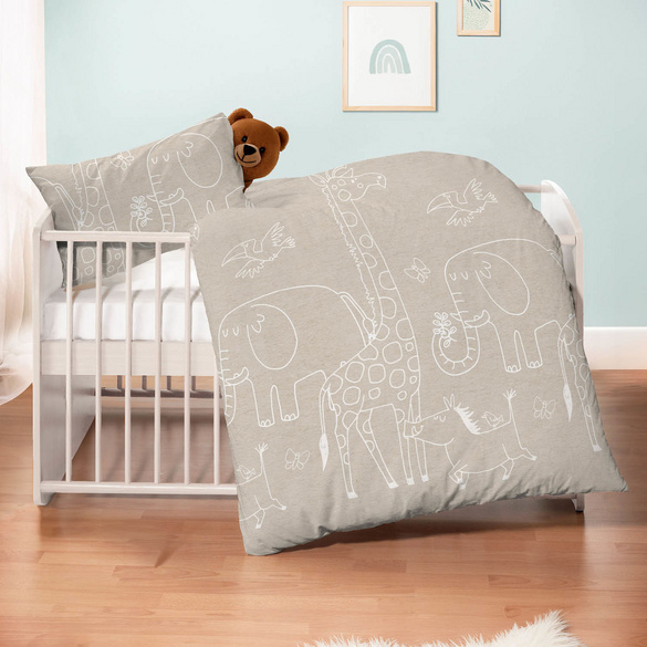 biberna Melange-Flanell Bettwäsche Tiere kitt, 1x 100x135 cm + 1x 40x60 cm