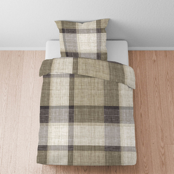 biberna Feinbiber Bettwäsche Karo taupe, 135x200 cm + 80x80 cm