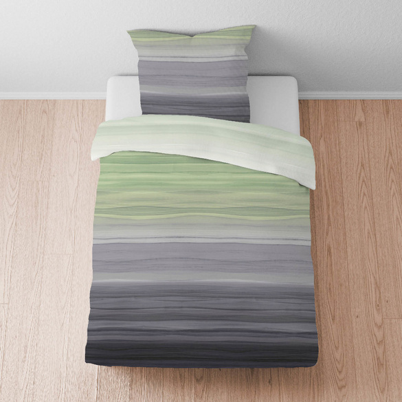 biberna Satin Bettwäsche Streifen pistaziengrün, 135x200 cm + 80x80 cm