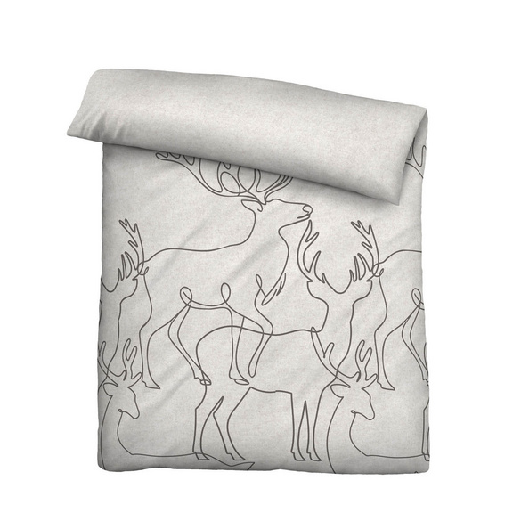 biberna Melange-Flanell Bettwäsche Hirsch grau, 155x220 cm + 80x80 cm