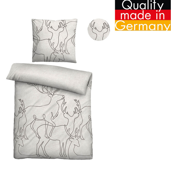 biberna Melange-Flanell Bettwäsche Hirsch grau, 155x220 cm + 80x80 cm