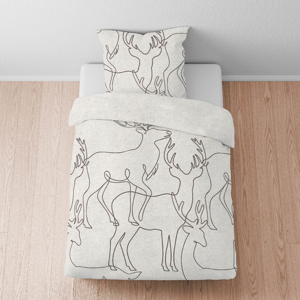biberna Melange-Flanell Bettwäsche Hirsch grau, 155x220 cm + 80x80 cm