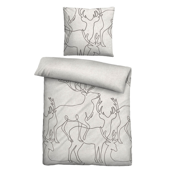 biberna Melange-Flanell Bettwäsche Hirsch grau, 155x220 cm + 80x80 cm