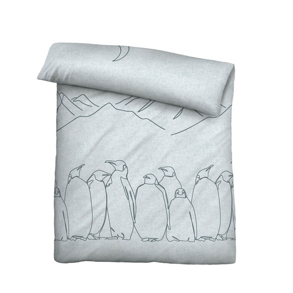 biberna Melange-Flanell Bettwäsche Pinguin ciel, 135x200 cm + 80x80 cm