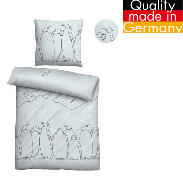 biberna Melange-Flanell Bettwäsche Pinguin ciel, 135x200 cm + 80x80 cm