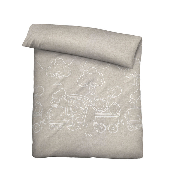 biberna Melange-Flanell Bettwäsche Lokomotive kitt, 100x135 cm + 40x60 cm