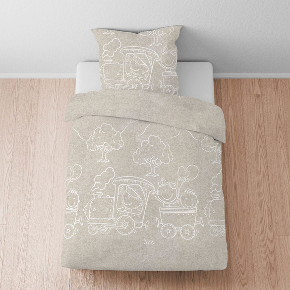 biberna Melange-Flanell Bettwäsche Lokomotive kitt, 100x135 cm + 40x60 cm