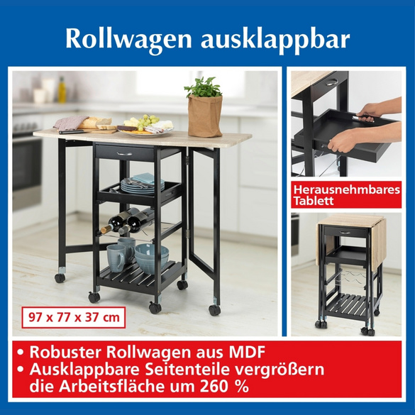 Küchen-Rollwagen mit Tablett & Klappfunktion WENKO