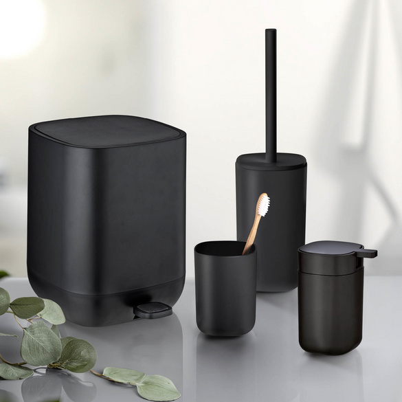 Bad-Accessoire Set „Davos“, 4-tlg., schwarz mit Treteimer WENKO