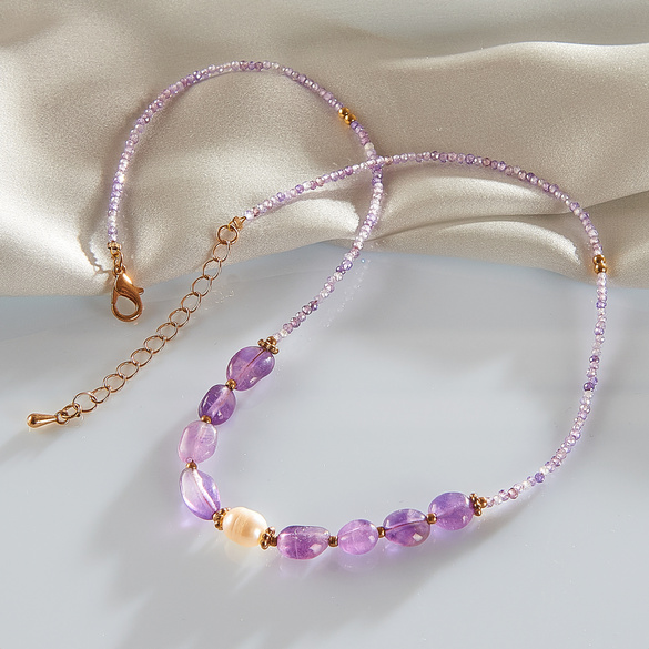 Amethyst-Kette mit Süßwasserperle